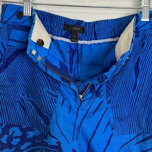 J. Crew 100% Linen Shorts Women's 2 Blue Geometric Print Inseam 3" Pockets Zip - Picture 10 of 11